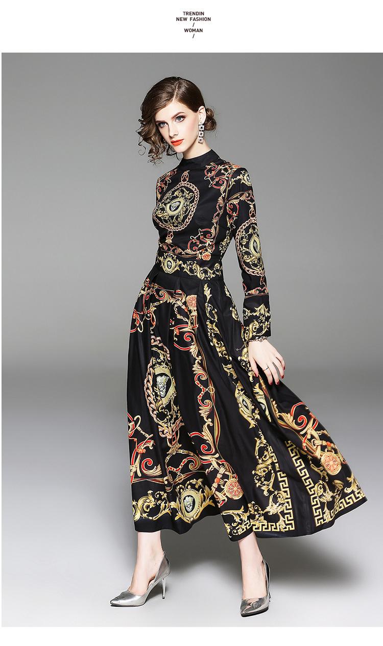 Women Dress New Autumn Retro Palace Dress Baroque Long Sleeve Print Dress Chiffon Elegant Loose Dresses Vestidos De Fiesta