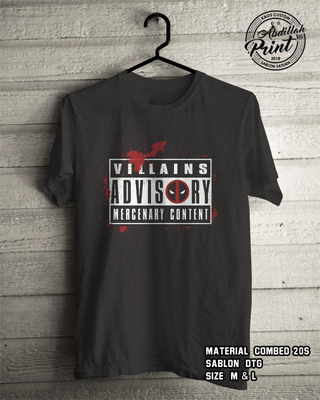 Kaos Distro Custom Design T Shirt Casual Atasan Pria Wanita Cotton Combed 20s Sablon DTG Quality Export - Superhero Marvels Dc - Advisory Deadpool - Black