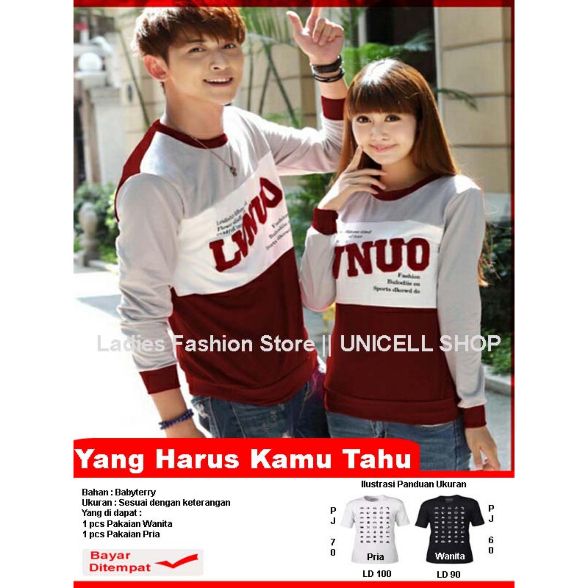 Baju Wanita Shop Kaos Couple lengan Panjang LVNUO / Kaos Couple lengan Panjang wanita / Sweater Pasangan / T-shirt Pasangan / Pakaian Kembar / Kaos Pria Wanita LC - Abu Maroon - A0121