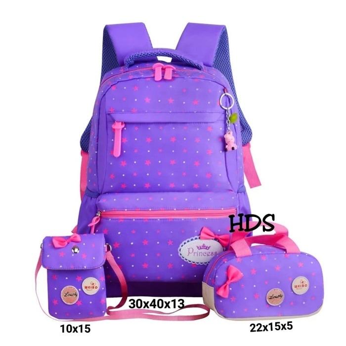 Jual PUSAT GROSIR Tas Ransel Anak Sekolah Laki Perempuan 3in1 BTX Murah UNG - Ungu Promo