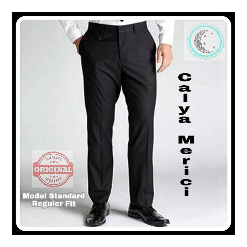 Calya Merici Celana Panjang Formal Pria Standard Hitam Coklat Krem Abu-abu Hijau Bahan Kain Twist 27-44 Blaxsas