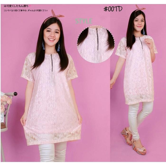 Dress Pendek Brukat / Mini Dress Semi Blouse Sweet Pink Brokat Vintage