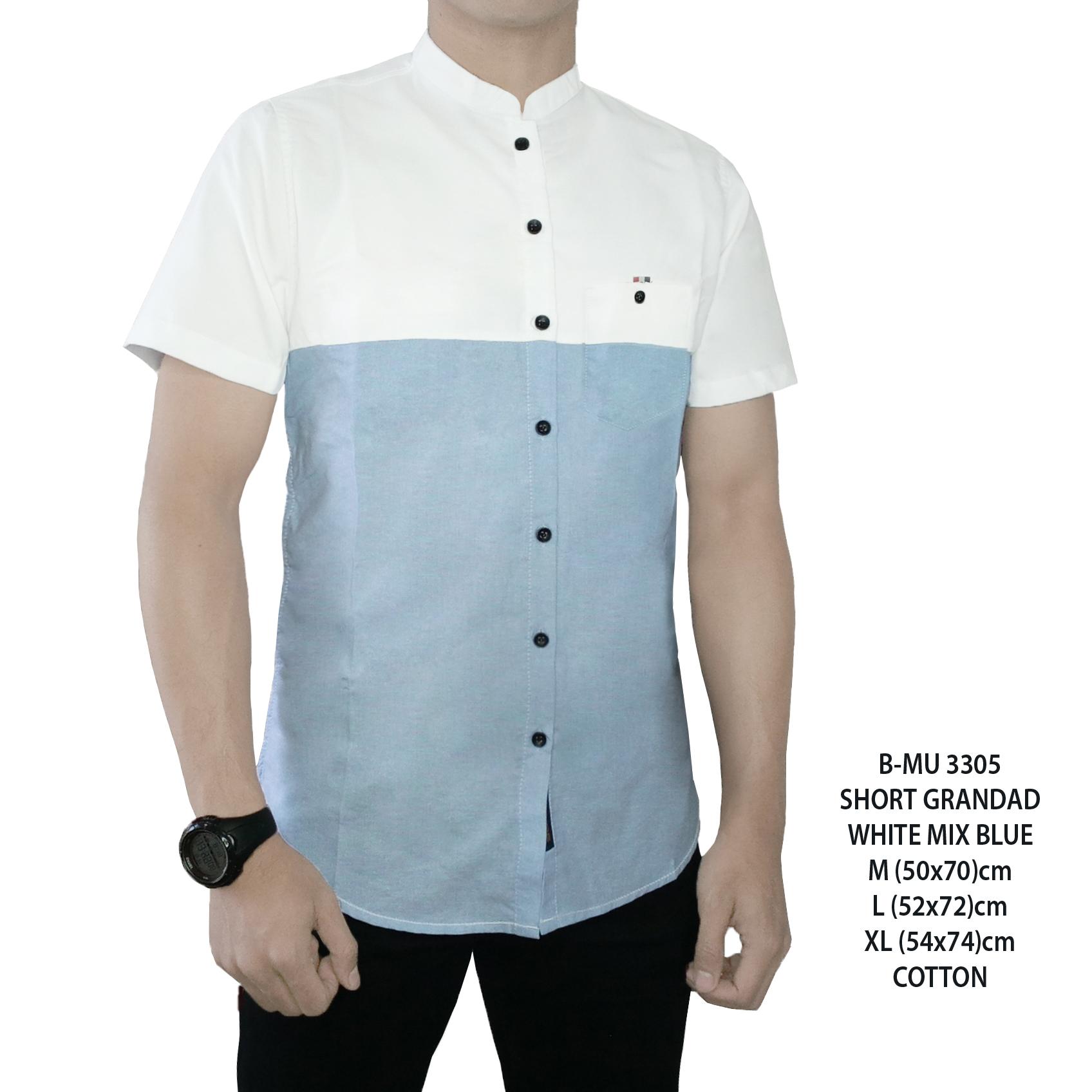 the most - Kemeja Pendek putih mix biru langit pria slimfit baju murah terlaris baju pantai atasan cowok santai adem distro bandung modis putih corak biru kemeja casual