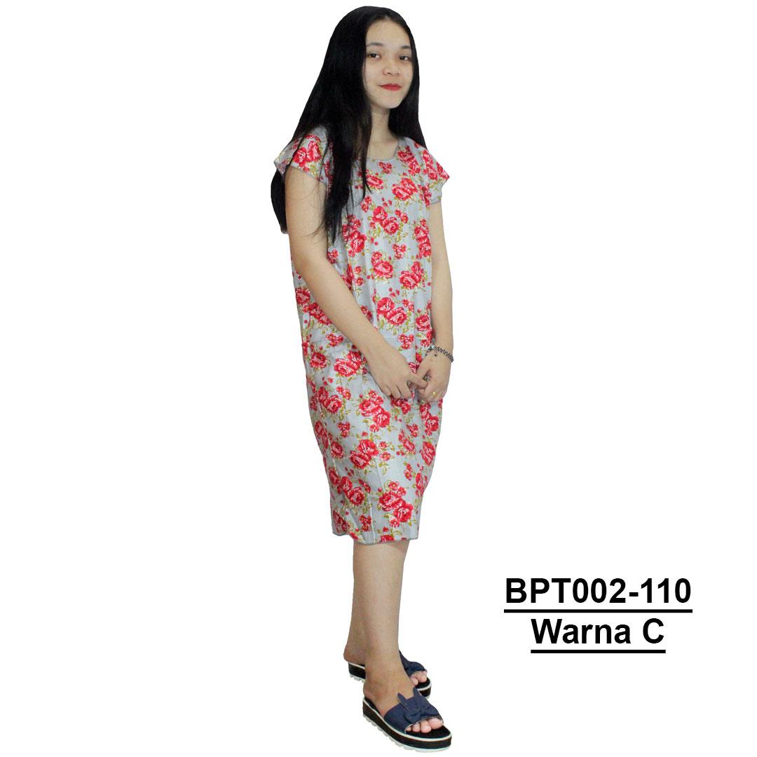 Dress Santai, Midi, Atasan Batik - Motif Bunga - (BPT002-110) Batik Alhadi