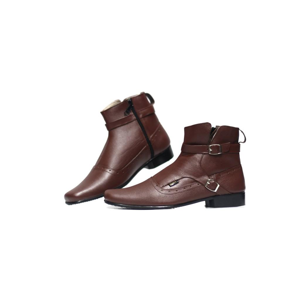 Sepatu Kulit Asli Semi Boots Formal Cevany Man Pantofel Pria Murah Brodo Casual Sneakers Kickers Tan