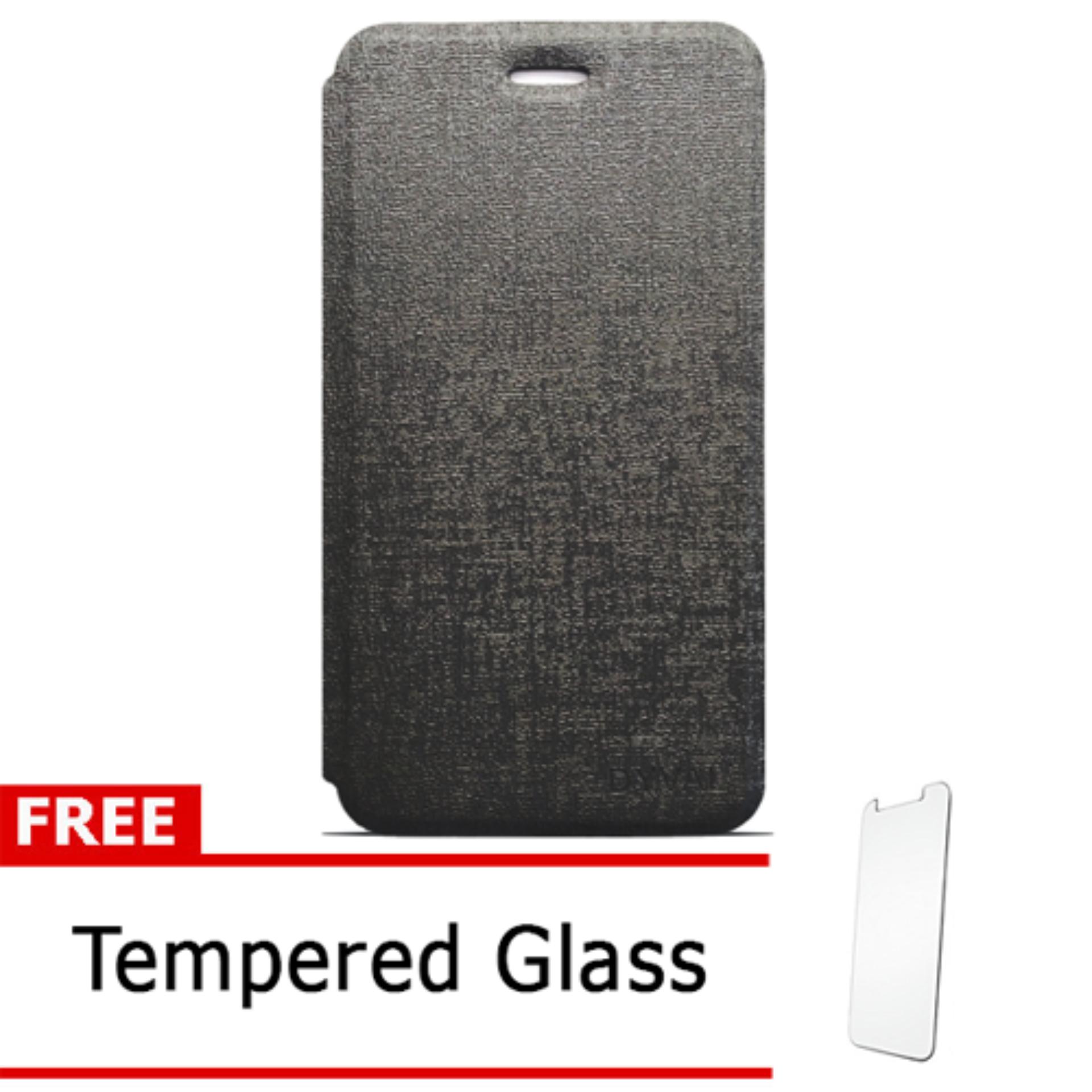 Case Dyval Flipcover Advan vandroid i5C plus hitam + free tempered glass