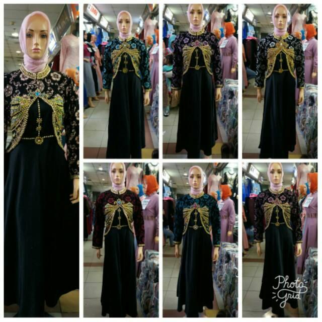 Realpict Gamis Cardi Bahan Bludru Payet Dress Velvet /- Gamis Dian Pelangi