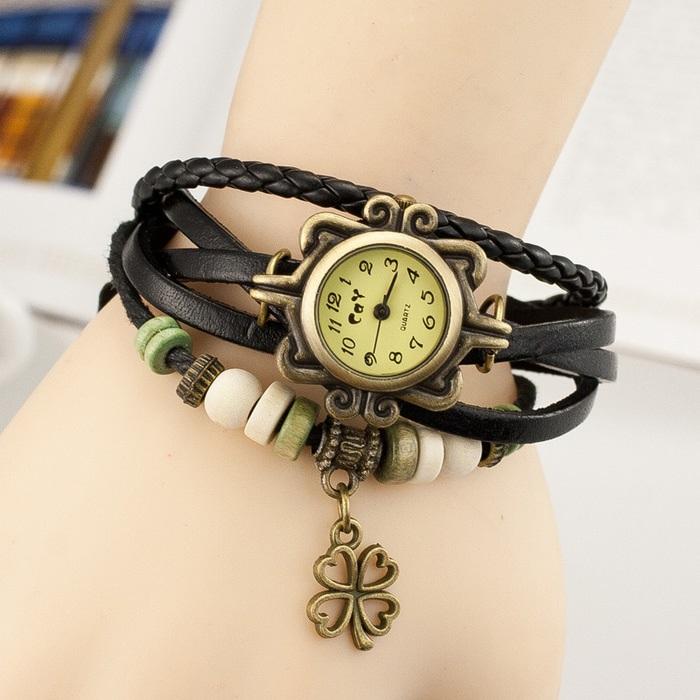 Jam Tangan Gelang Wanita Leather Strap Leaf Style
