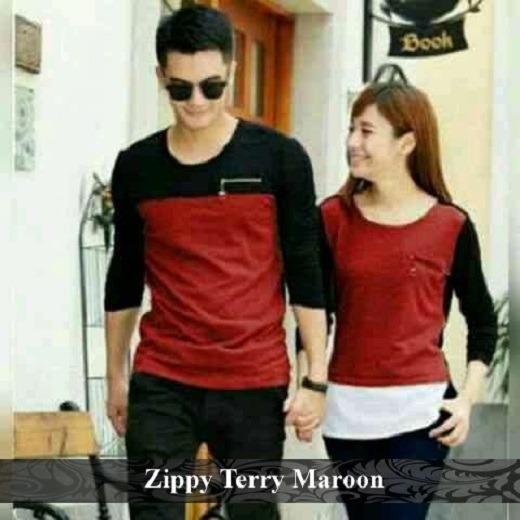 Pusat Couple Online - Kaos Pasangan Trendy - Baju Couple Zippy Terry maroon