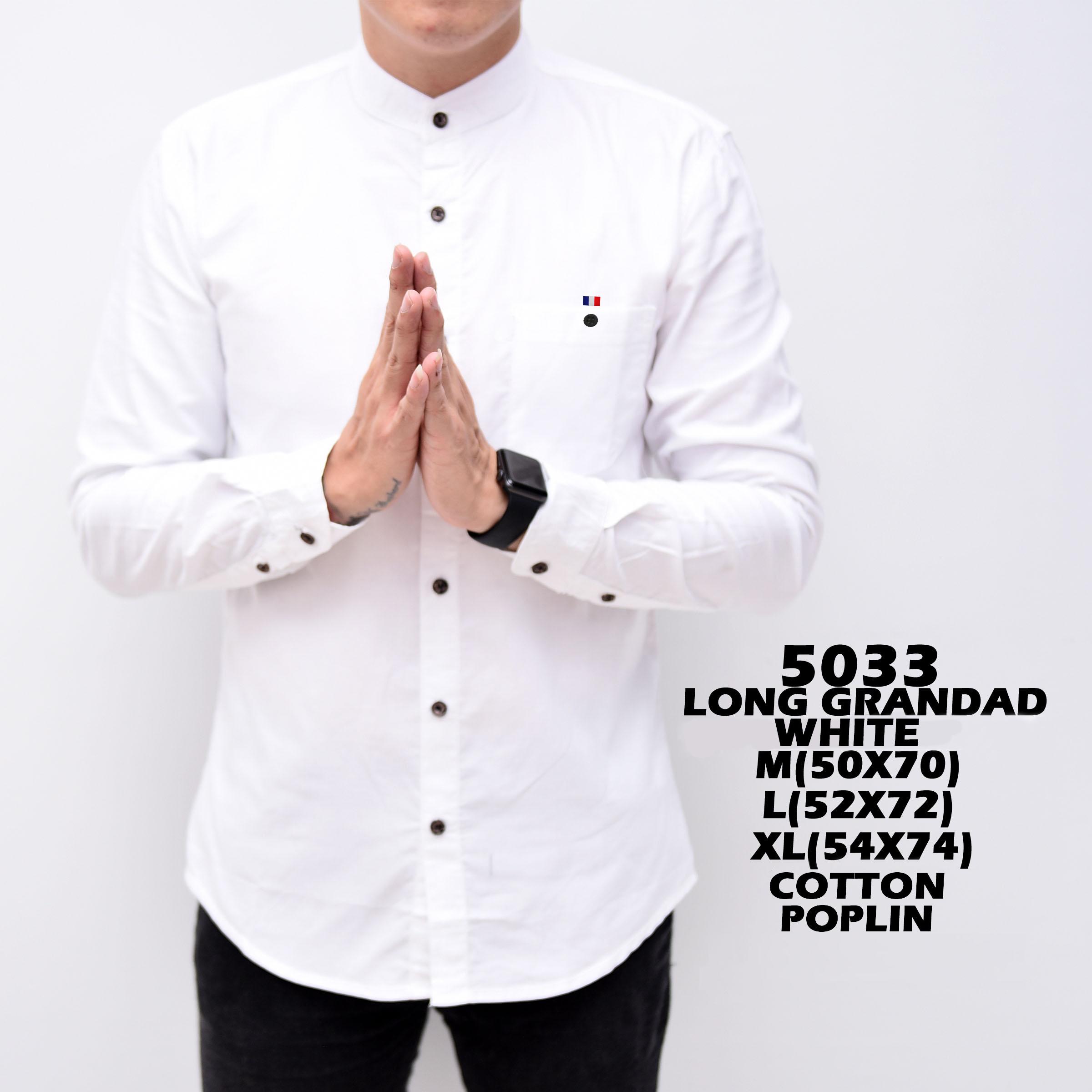 Baju Hem Kemeja Pria Cowok Lengan Panjang Kerah Shanghay Slimfit White Simple Putih Polos Distro Grosir Murah