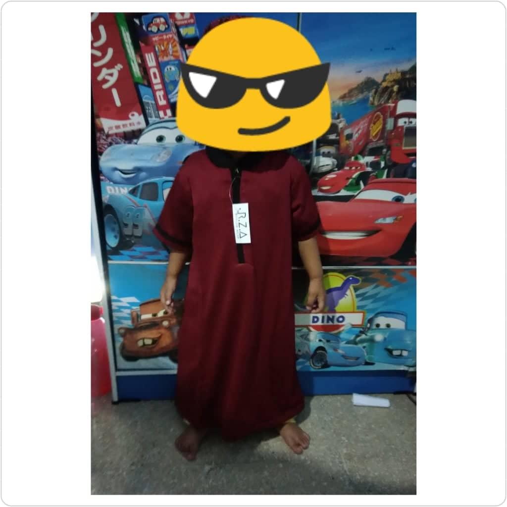 Gambar Produk Rinci RZA MW Gamis Jubah Anak Seri ( Sittah ) Lengan Pendek Warna Merah Maroon Marun Resleting Polos Kerah Hitam Baju Koko Bayi Dan Balita ...