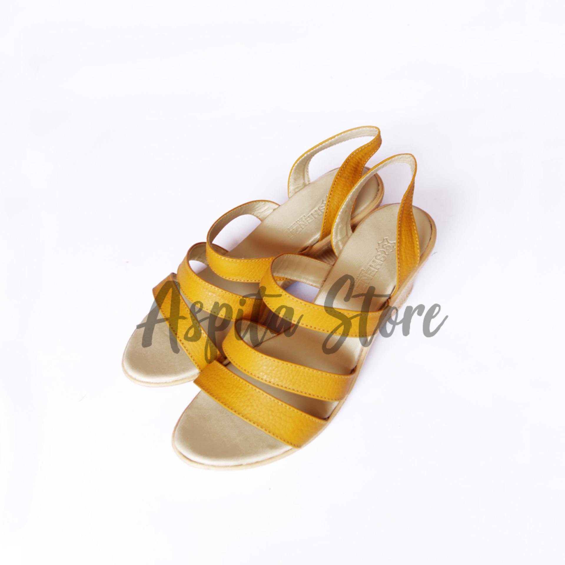 Sandal Kulit Tali Trendy Warna Kuning Asli Garut Premium - Aspita Store