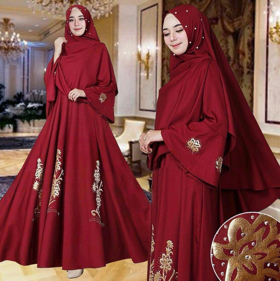 Gamis Muslim Julia Syari Mutiara Balotelli HQ - Maroon