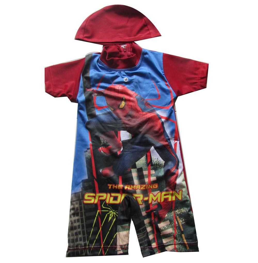 Baju Renang Bayi Karakter Spiderman dengan Topi