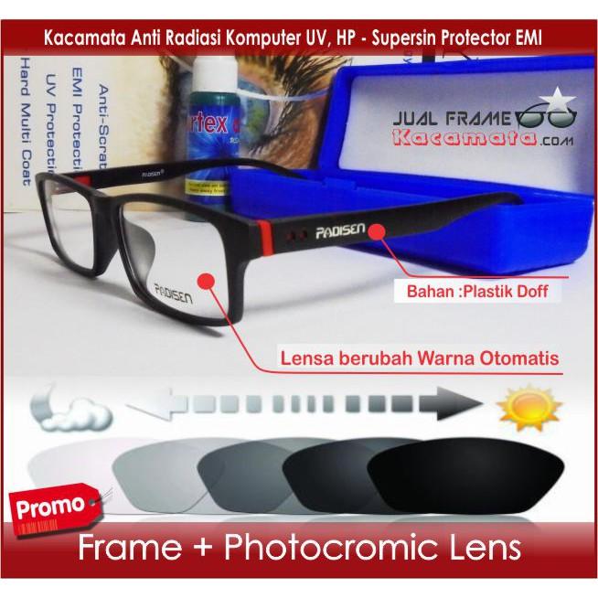 Frame Kacamata Minus - Lensa Photocromic Berubah Warna Otomatis Photogrey - Kotak Pria Wanita Sporty