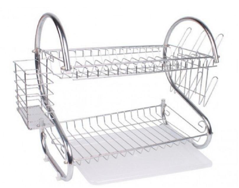 Rak piring 2 susun layer tingkat stainless steel gelas dapur dish drainer murah