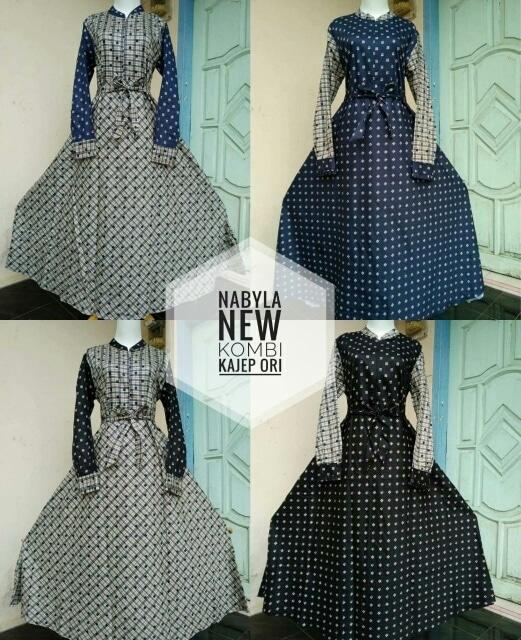 Gamis / Baju Muslim Katun Jepang Original Motif Nabyla Kombinasi
