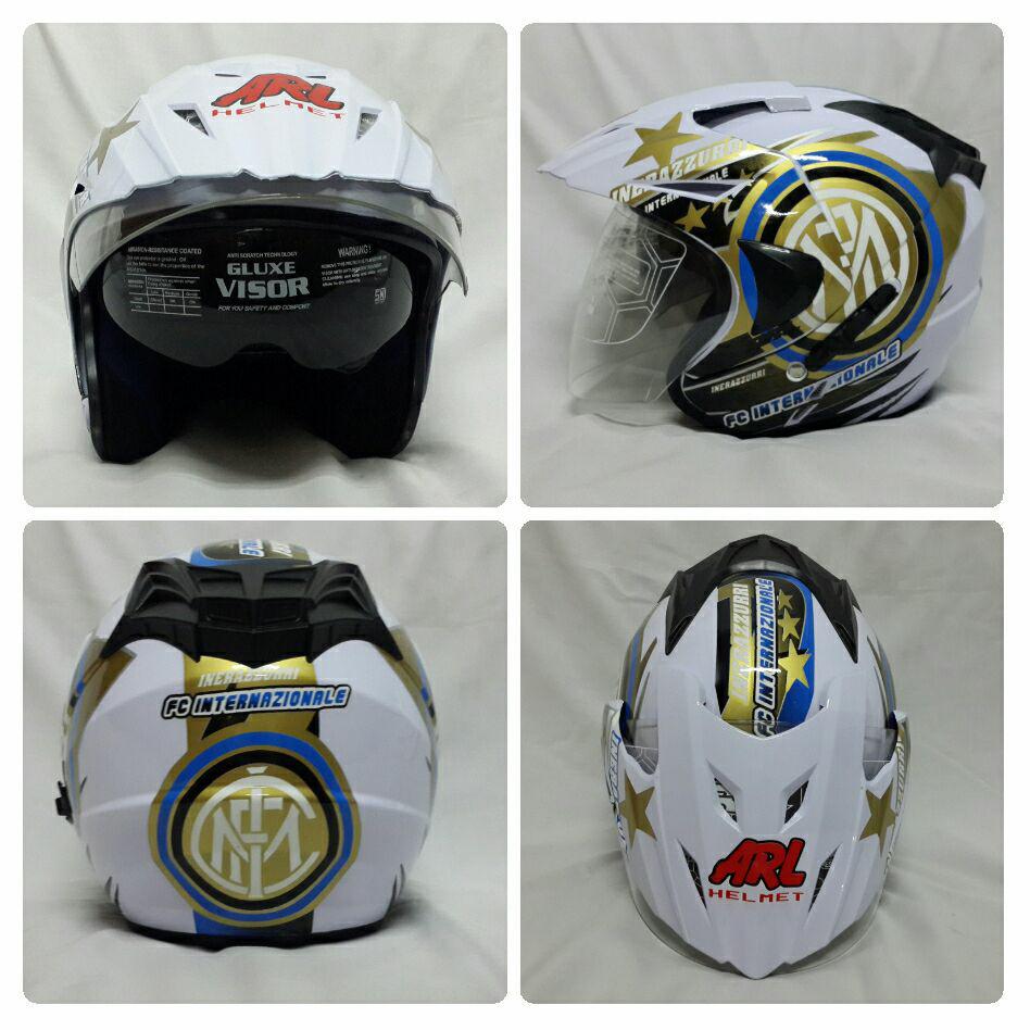 Helm ARL Club Bola Half Face Double Visor Intermilan Putih.