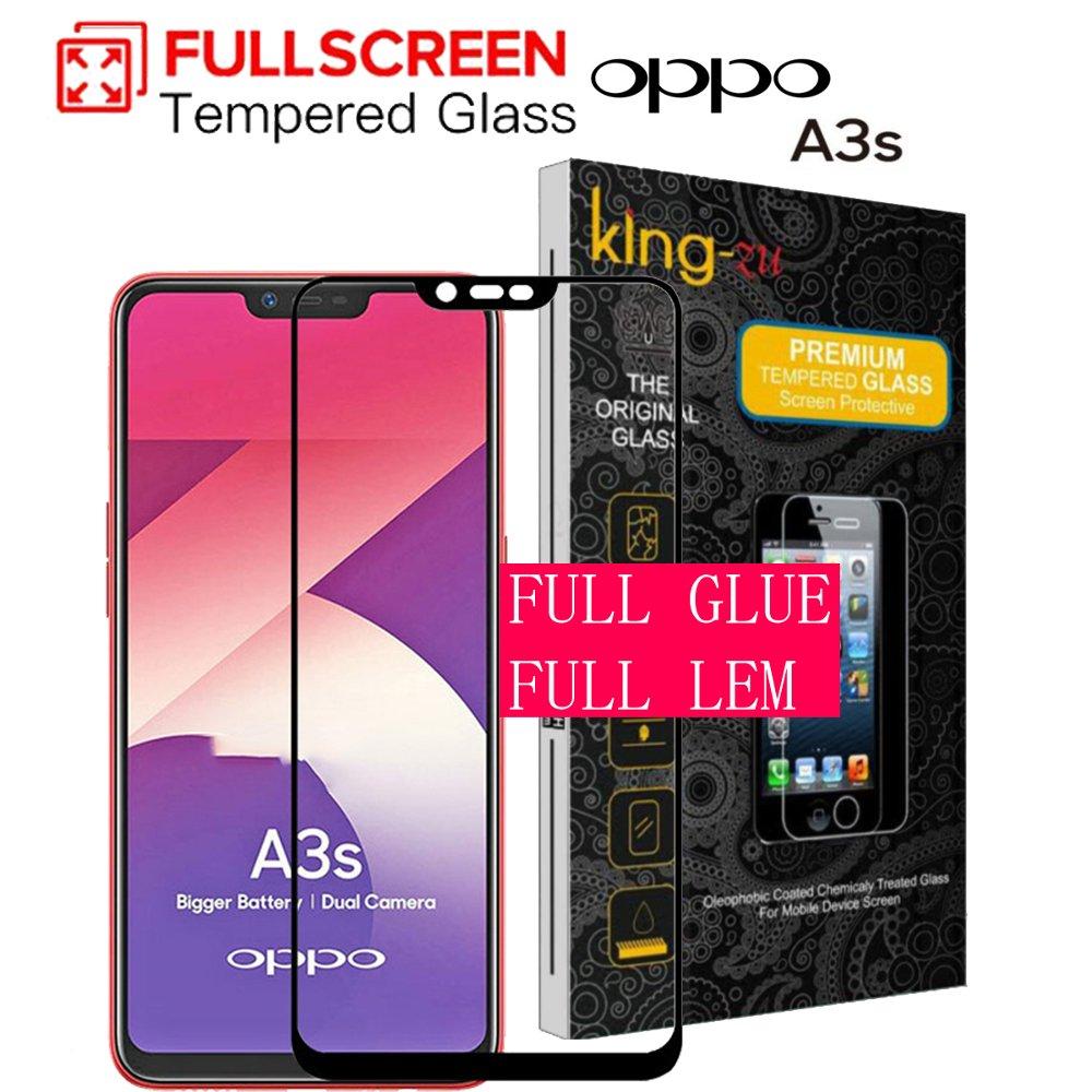 Glass Tempered King Zu FULL GLUE / FULL LEM OPPO A3S HITAM Anti Gores Super Terbaru