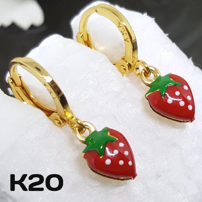 K20 Anting Anak Strawberry - Aksesoris Perhiasan Imitasi Xuping Emas