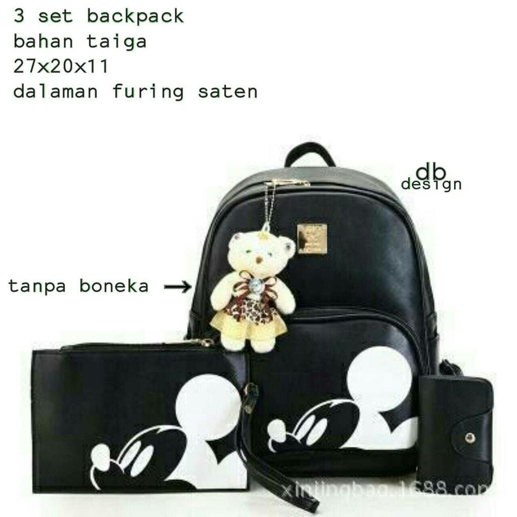 Jual Termurah Ransel Keren Lucu Set 3in1 Mickey Mouse Hitam /Toko Tas Murah Promo