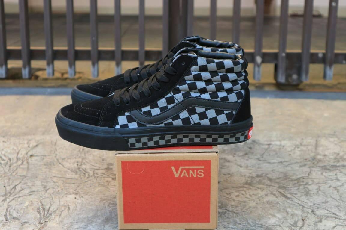 Sepatu Casual Skate Pria Vans SK8 CheckerBoard OldSkool Tinggi Reissue DT / Sneakers / Sekolah / Mid / High