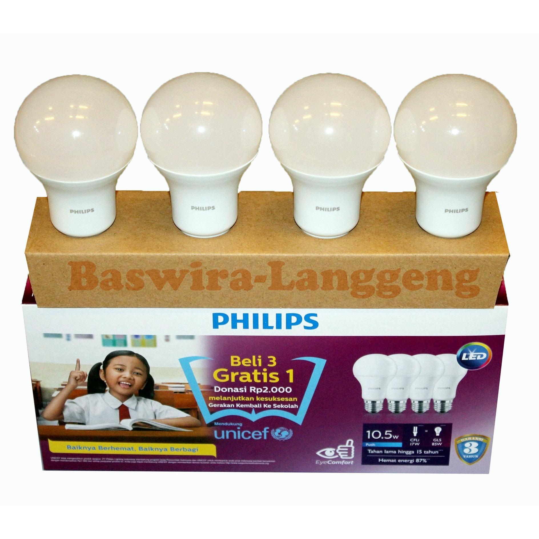 PHILIPS Led Bulb 10,5 Watt 10.5W UNICEF Paket Beli 3 Gratis 1 Putih