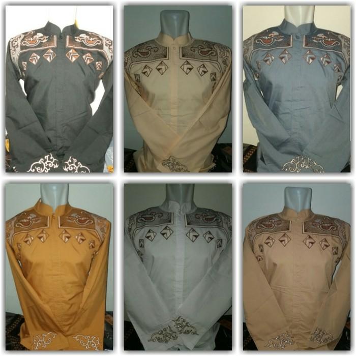 Baju Koko Lengan Panjang Pria Dewasa Bordir Modif E - Putih, XL