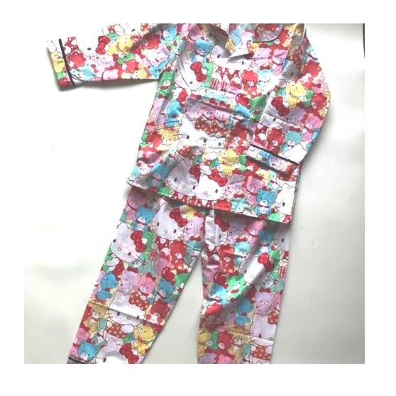 Baju Tidur Anak (Bahan Katun) Ukuran Anak 4-7 Tahun - Motif Hello Kitty