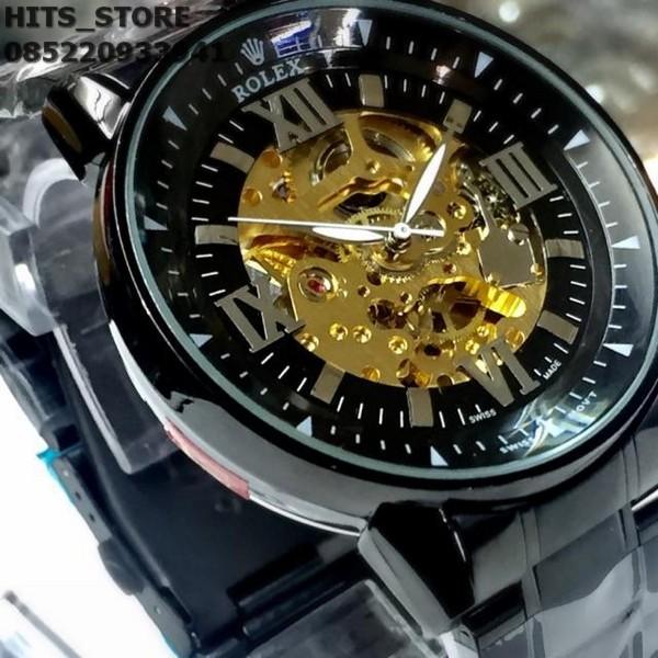 JAM TANGAN PRIA ROLEX AUTOMATIC FULL BLACK RANTAI ANTI AIR TERBARU 2018