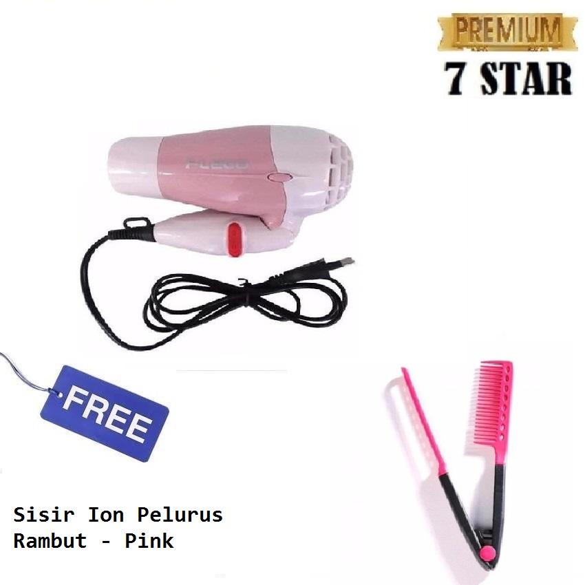 PAKET HEMAT Hair Dryer Mini 7STAR - Hair Dryer Fleco Mini Lipat Pengering Rambut + Gratis Sisir Ion Pelurus Rambut 1 Set
