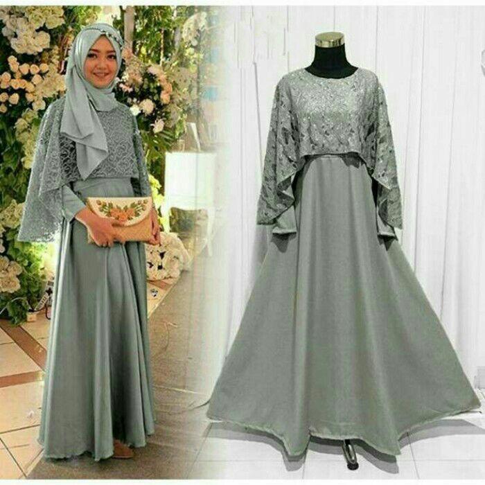 Maxi olivia brukat abu/ grey baju gamis pesta wanita muslim. Baju pesta murah. Gamis pesta promo. Gamis pesta best seller
