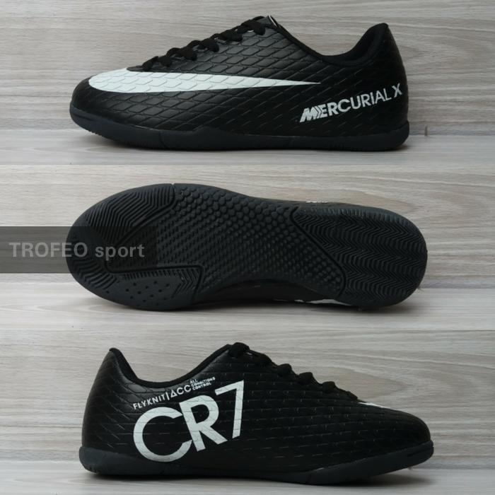 Sepatu futsal anak Nike CR7 hitam list putih (bukan magista, tiempo)