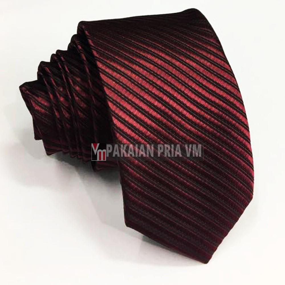 VM Dasi Polos Garis Slim 2 Inch Merah Maroon
