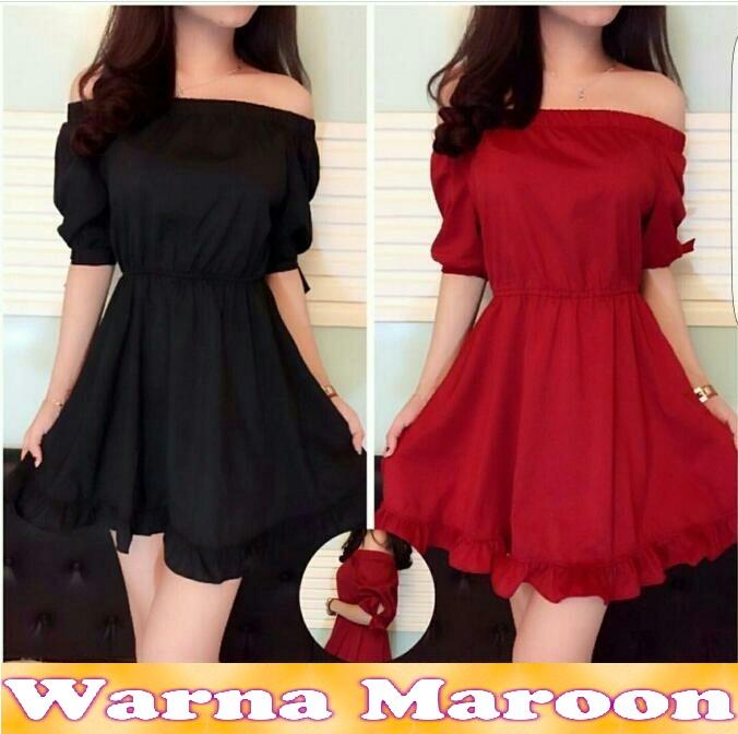 Popuri Fashion Dress Sabrina Carita Wanita - Maroon - Twiscone Lengan Pendek Baju Dress Wanita Murah Kekinian Terbaru Gaun Pakaian Gaun Dress Wanita Dresss Gaun Sabrina Dress Wanita Dres