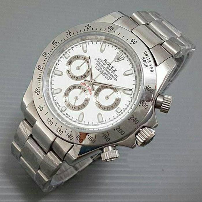 Jam Tangan Pria / Cowo Rolex Daytona Rantai Silver White