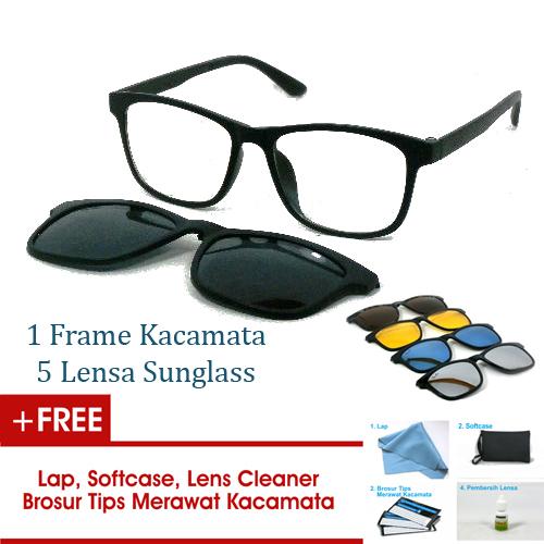 Frame Kacamata Clip On Gratis 5 Lensa Warna Sunglass Polaroid Night View Bisa Ganti Lensa Minus Di Optik Terdekat