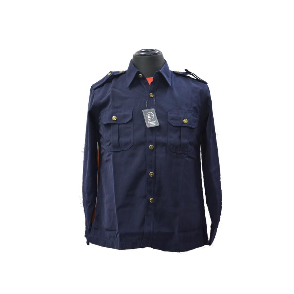 KEMEJA / BAJU SAFARI BIRU DONGKER HIGH TWIST LENGAN PANJANG -