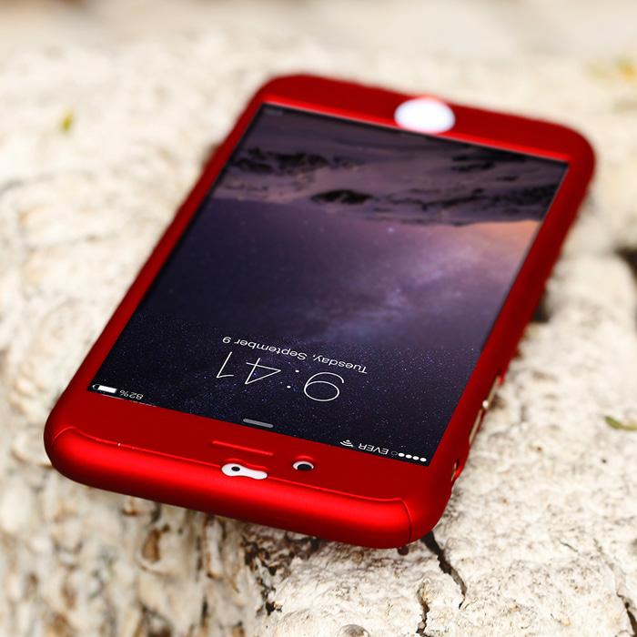 Hardcase Case 360 Iphone 6 / 6s Casing Free Tempered Glass Cover - MERAH