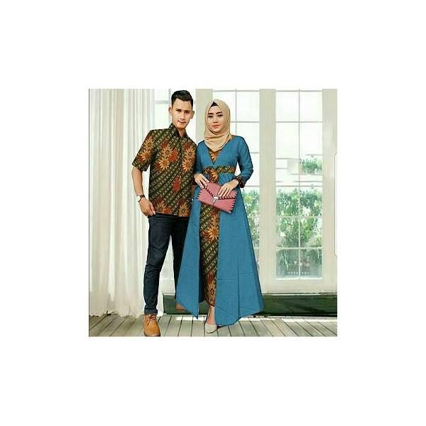 Gamis Syari Baju Couple Batik Busana Muslim Copel Family Cp Linda Set Tosca