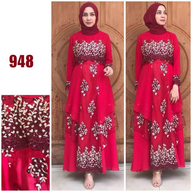 Gamis Pesta Bahan Ceruty Mix Brukat Tile /Realpict Gamis Pesta Muslimah