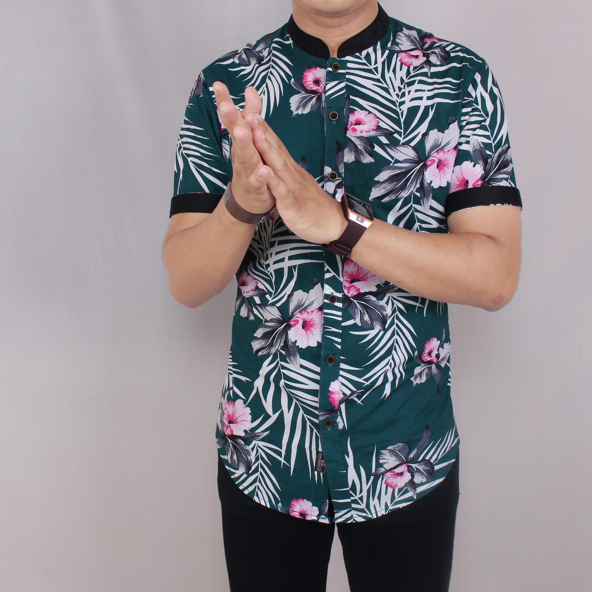 Zoeystore1 5612 Kemeja Printing Pria Lengan Pendek Exclusive Baju Kemeja Print Cowok Kerja Kantoran Formal Kemeja Distro Kerah Sanghai Hijau