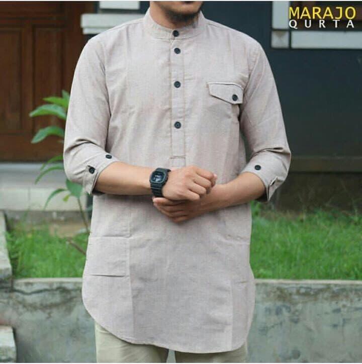 Baju Pria Kemeja Baju Koko Gaul Qurta Original Marajo Cokelat Muda Polos