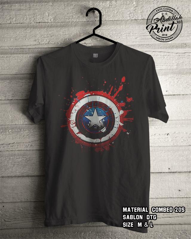 Kaos Distro Custom Design T Shirt Casual Atasan Pria Wanita Cotton Combed 20s Sablon DTG Quality Export - Superhero Marvel - Captain America - Black