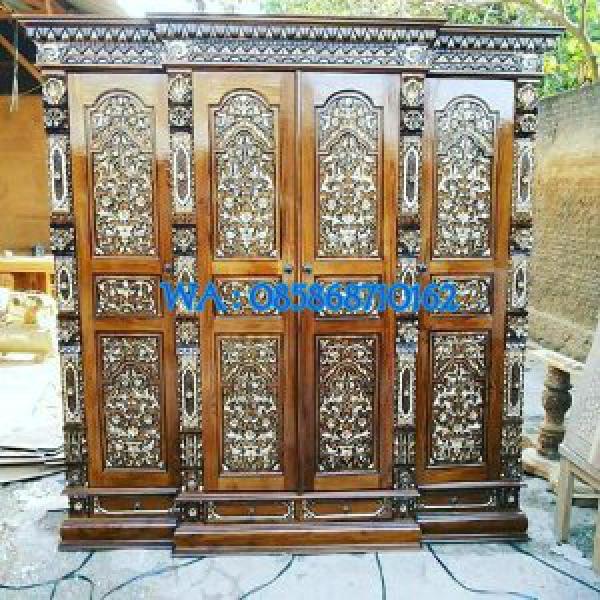 lemari pakaian mewah pintu 4 full ukir gebyok jati minimalis Jepara real picture