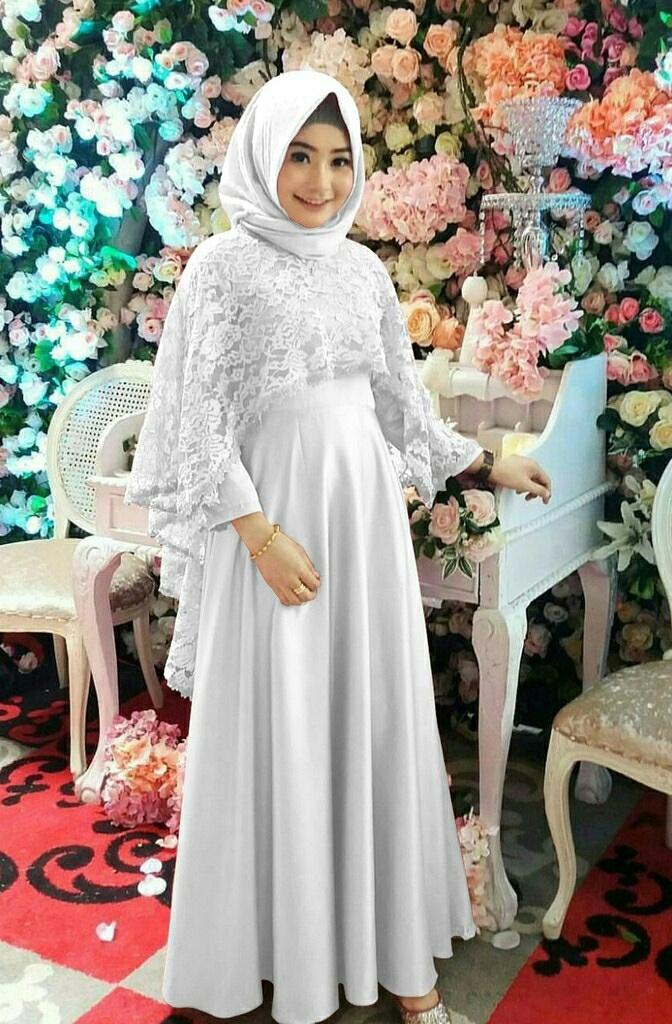 Claryne Maxi Dress Muslim Wanita Gamis Pesta Brukat Lengan Panjang Pashmina Anaya