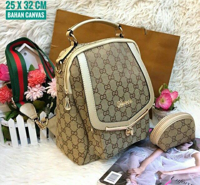 Tas Ransel Kanvas Gucci Wanita Promo Murah Terbaru Limited Warna Krem - YfAKjm