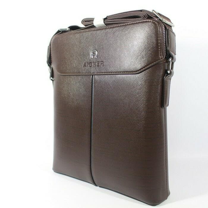 Tas Slempang Pria Branded Import AIGNER BROWN High Qual Berkualitas