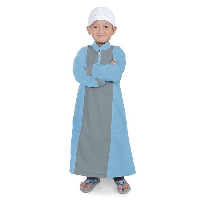 JUAL Koko Gamis Anak Murah Strip Simple - Abu Biru KGS03
