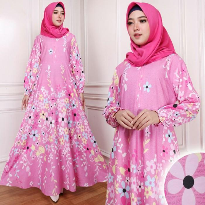 (JNH Shop) Maxy Cantik Bunga Katun Jepang Simpel Gamis Busui Murah Ima Pink KT